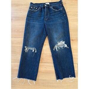 Pistola High Rise Distressed Straight Leg Jeans Size 30 Medium Wash Raw Hem